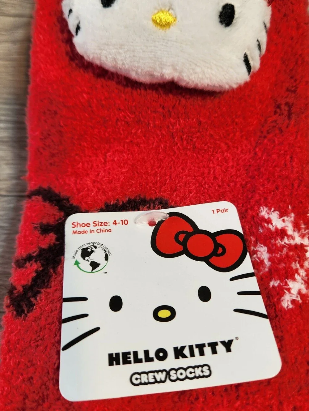 Hello Kitty New red fluffy socks with bow and snowflakes